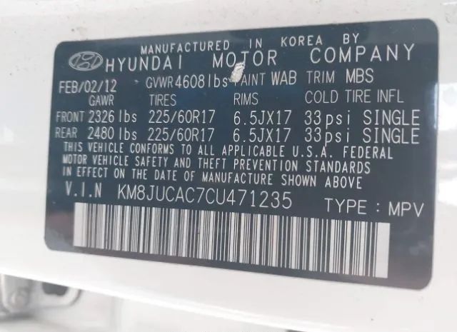 Photo 8 VIN: KM8JUCAC7CU471235 - HYUNDAI TUCSON 