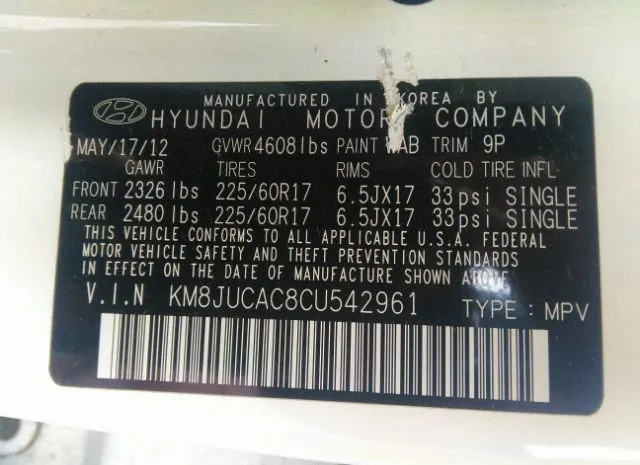 Photo 8 VIN: KM8JUCAC8CU542961 - HYUNDAI TUCSON 