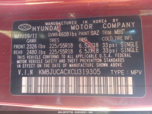 Photo 8 VIN: KM8JUCACXCU319305 - HYUNDAI TUCSON 