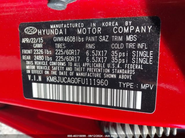 Photo 8 VIN: KM8JUCAG0FU111960 - HYUNDAI TUCSON 