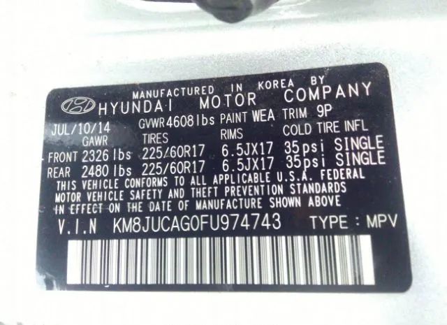 Photo 8 VIN: KM8JUCAG0FU974743 - HYUNDAI TUCSON 