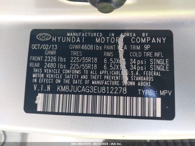 Photo 8 VIN: KM8JUCAG3EU812278 - HYUNDAI TUCSON 