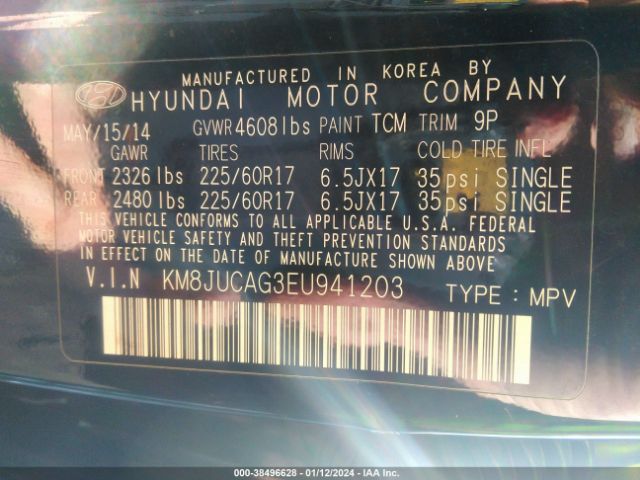 Photo 8 VIN: KM8JUCAG3EU941203 - HYUNDAI TUCSON 