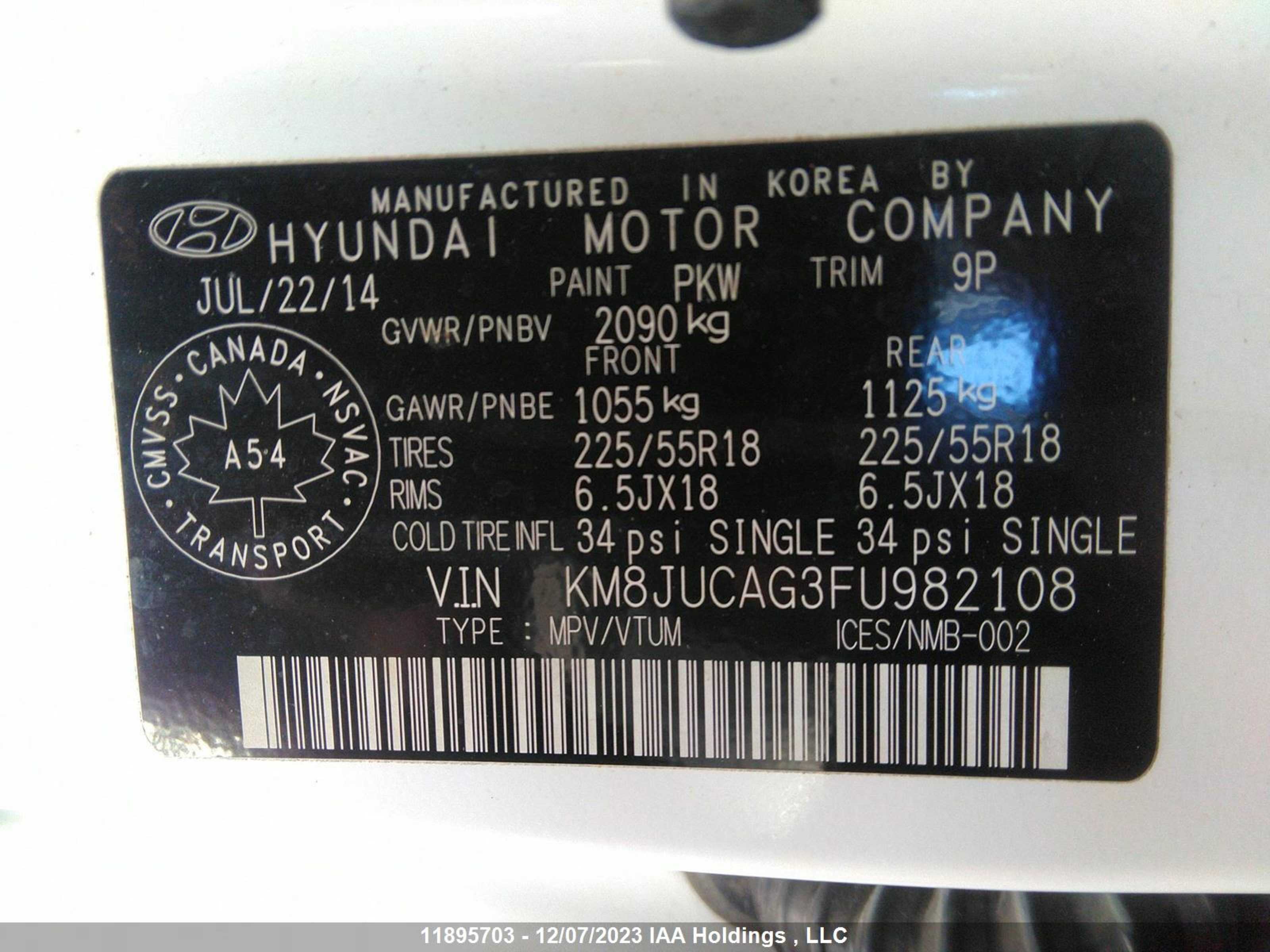 Photo 8 VIN: KM8JUCAG3FU982108 - HYUNDAI TUCSON 