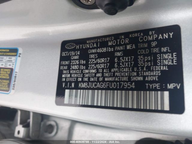 Photo 8 VIN: KM8JUCAG6FU017954 - HYUNDAI TUCSON 