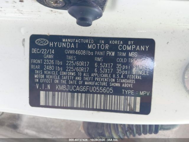 Photo 8 VIN: KM8JUCAG6FU055605 - HYUNDAI TUCSON 