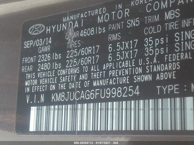 Photo 8 VIN: KM8JUCAG6FU998254 - HYUNDAI TUCSON 