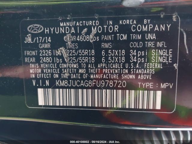 Photo 8 VIN: KM8JUCAG8FU978720 - HYUNDAI TUCSON 