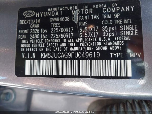 Photo 8 VIN: KM8JUCAG9FU049619 - HYUNDAI TUCSON 