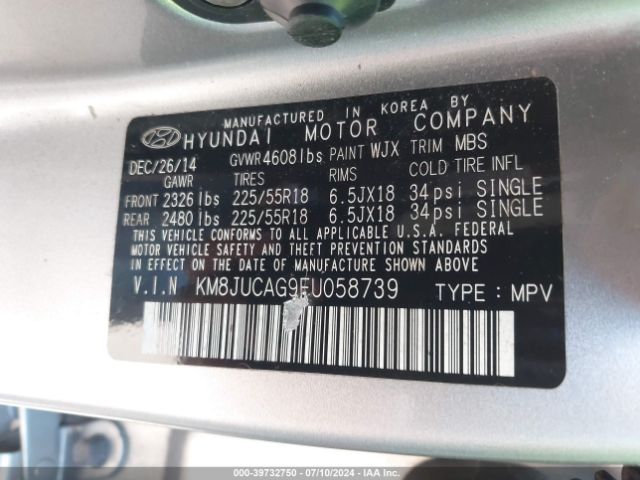 Photo 8 VIN: KM8JUCAG9FU058739 - HYUNDAI TUCSON 