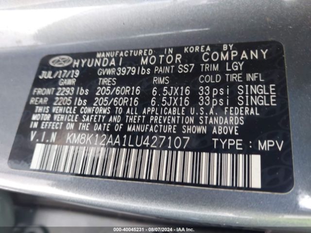 Photo 8 VIN: KM8K12AA1LU427107 - HYUNDAI KONA 