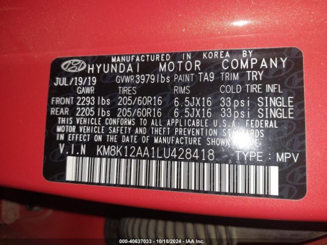 Photo 8 VIN: KM8K12AA1LU428418 - HYUNDAI KONA 