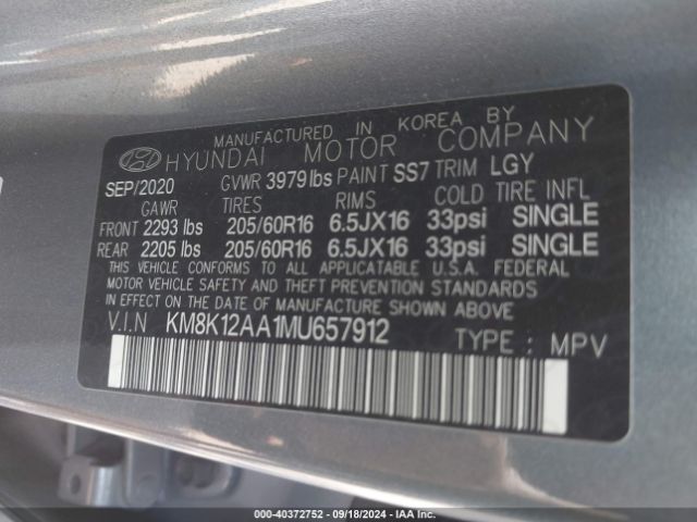 Photo 8 VIN: KM8K12AA1MU657912 - HYUNDAI KONA 