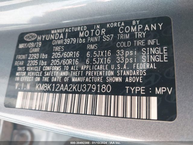 Photo 8 VIN: KM8K12AA2KU379180 - HYUNDAI KONA 