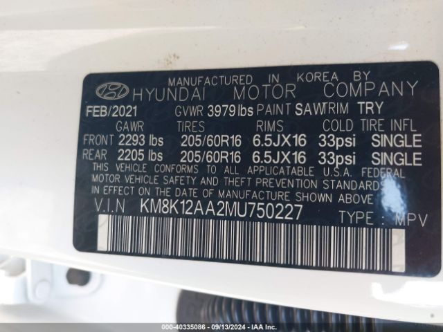 Photo 8 VIN: KM8K12AA2MU750227 - HYUNDAI KONA 