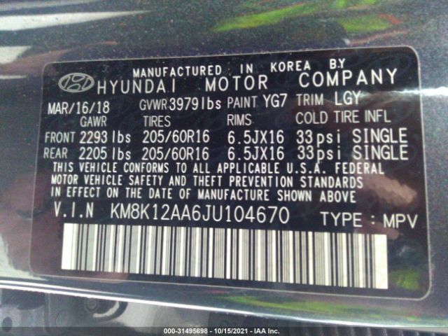 Photo 8 VIN: KM8K12AA6JU104670 - HYUNDAI KONA 