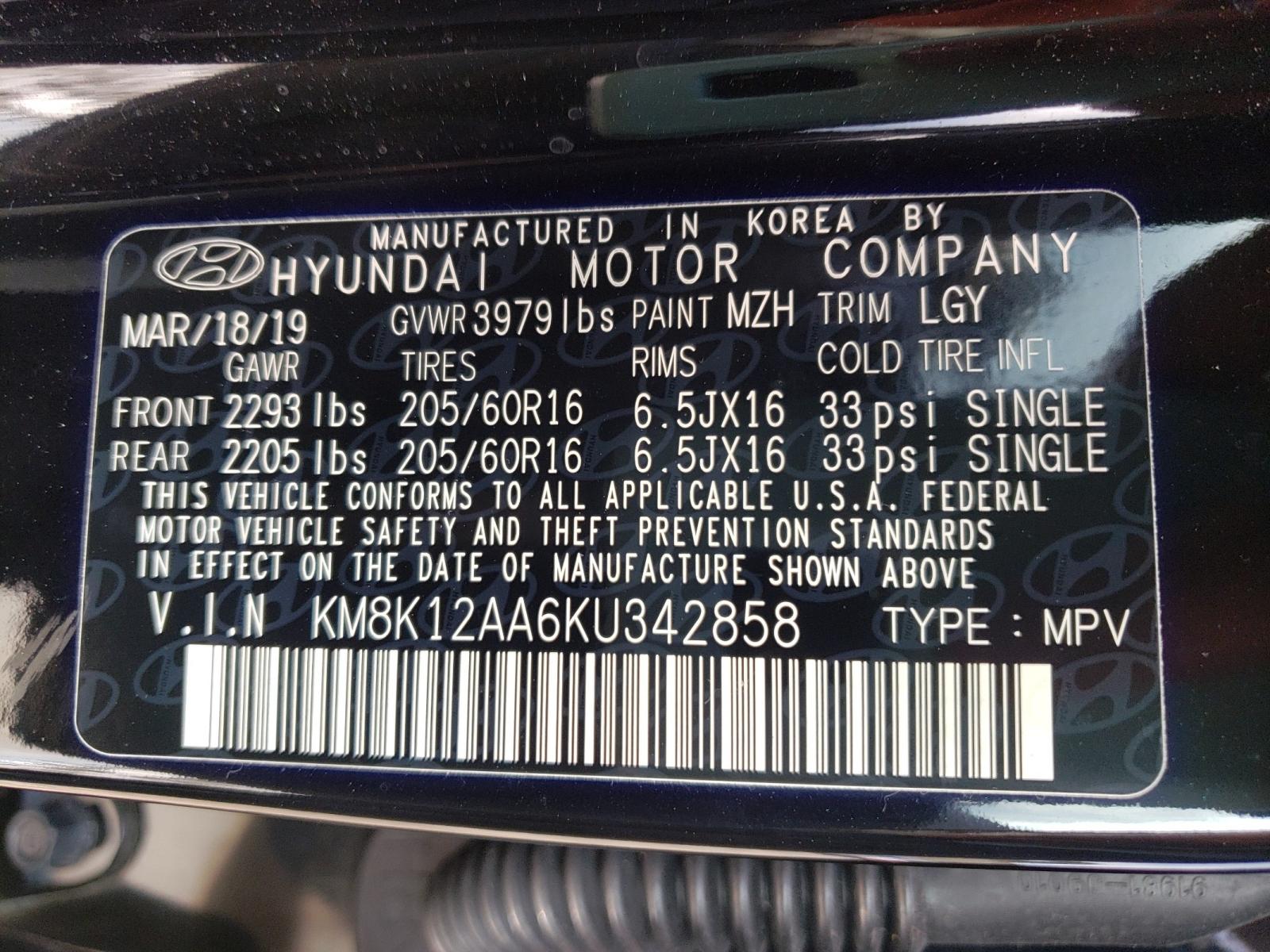 Photo 9 VIN: KM8K12AA6KU342858 - HYUNDAI KONA SE 