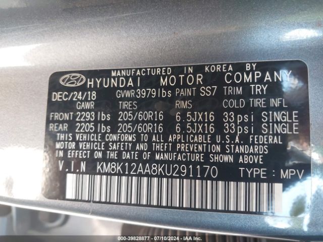 Photo 8 VIN: KM8K12AA8KU291170 - HYUNDAI KONA 