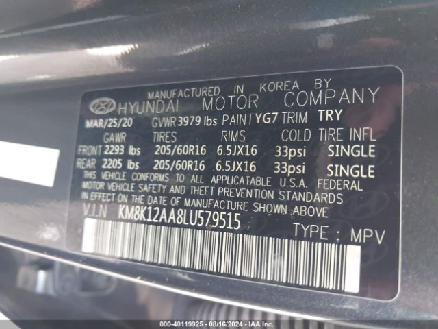 Photo 8 VIN: KM8K12AA8LU579515 - HYUNDAI KONA 