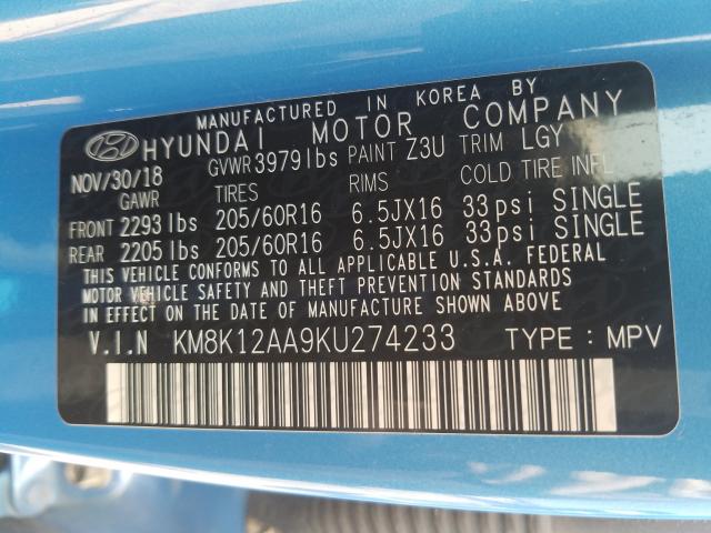 Photo 9 VIN: KM8K12AA9KU274233 - HYUNDAI KONA SE 