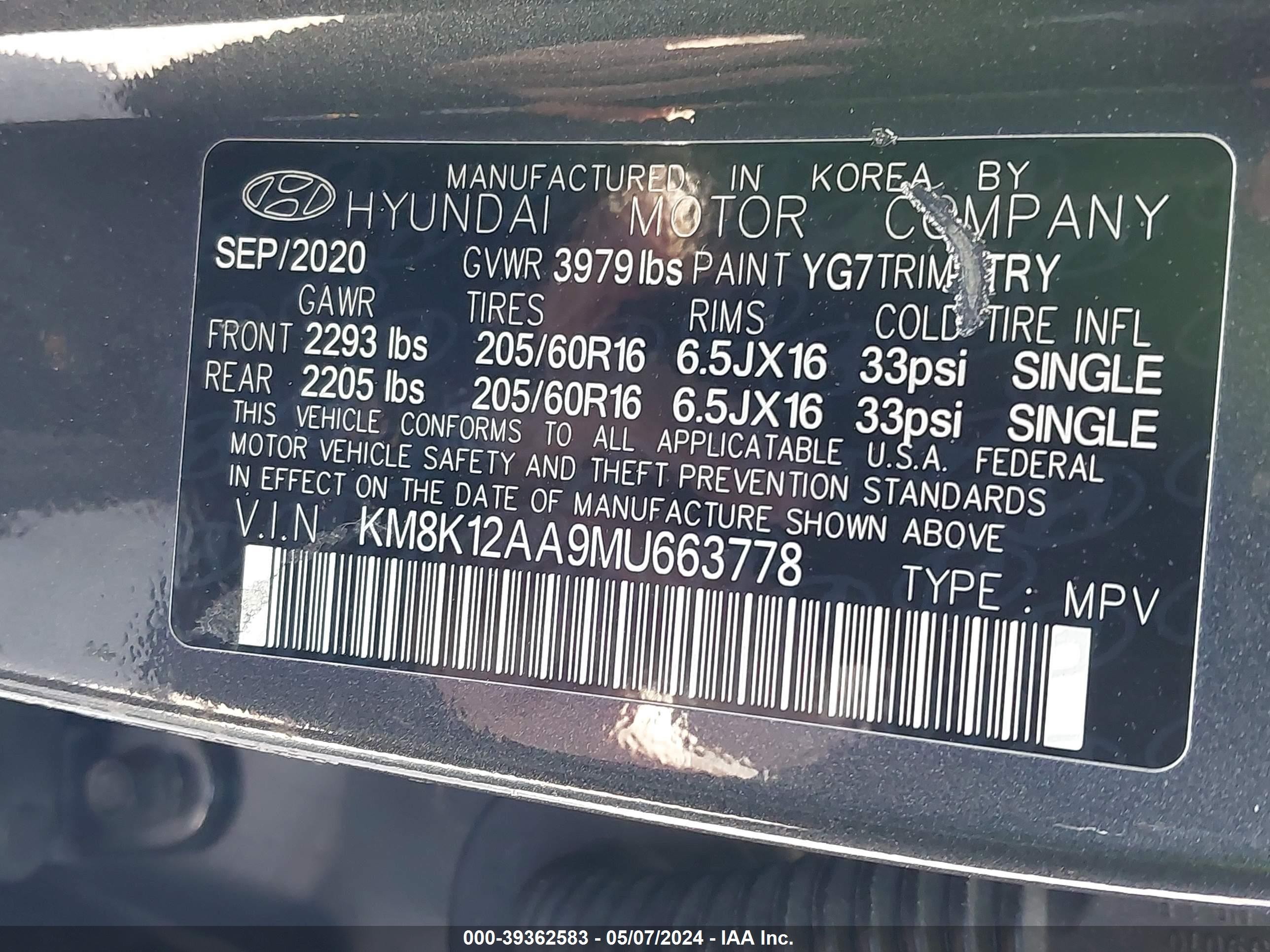 Photo 8 VIN: KM8K12AA9MU663778 - HYUNDAI KONA 