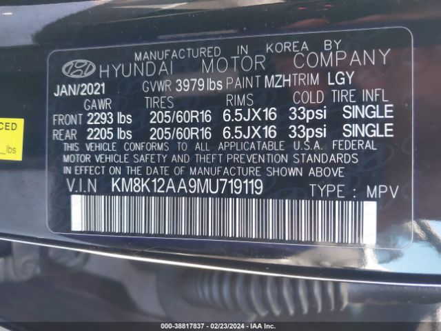 Photo 8 VIN: KM8K12AA9MU719119 - HYUNDAI KONA 