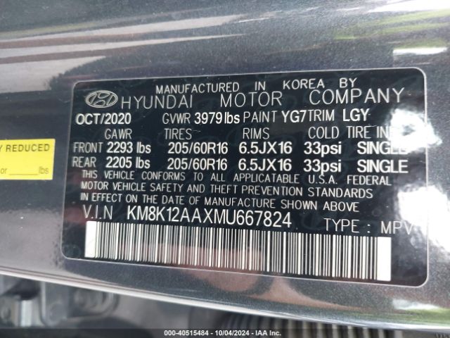 Photo 8 VIN: KM8K12AAXMU667824 - HYUNDAI KONA 