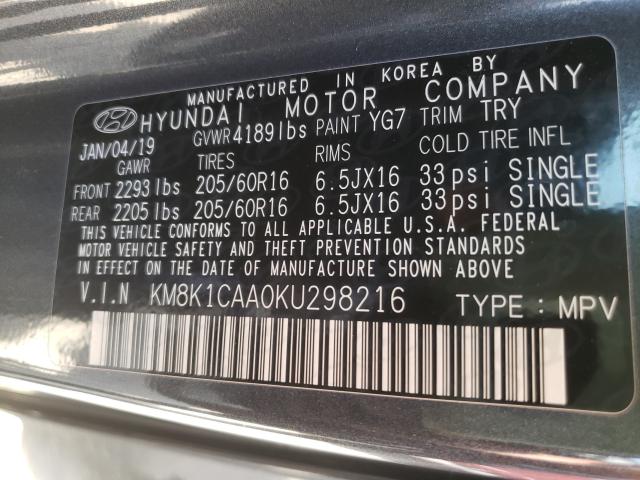 Photo 9 VIN: KM8K1CAA0KU298216 - HYUNDAI KONA 