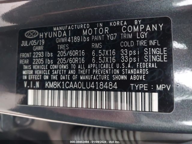 Photo 8 VIN: KM8K1CAA0LU418484 - HYUNDAI KONA 