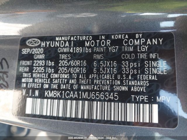 Photo 8 VIN: KM8K1CAA1MU656345 - HYUNDAI KONA 