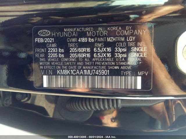 Photo 8 VIN: KM8K1CAA1MU745901 - HYUNDAI KONA 