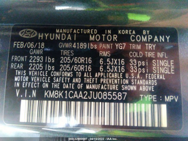 Photo 8 VIN: KM8K1CAA2JU085587 - HYUNDAI KONA 