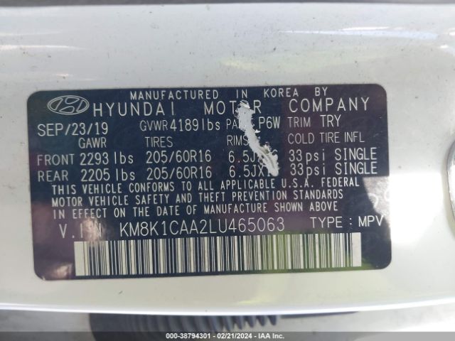 Photo 8 VIN: KM8K1CAA2LU465063 - HYUNDAI KONA 