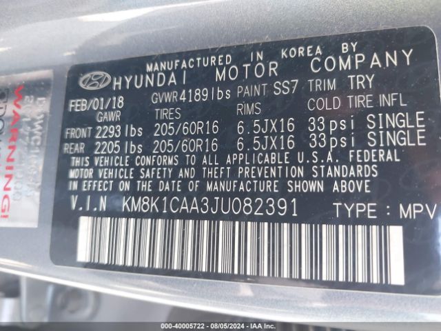 Photo 8 VIN: KM8K1CAA3JU082391 - HYUNDAI KONA 