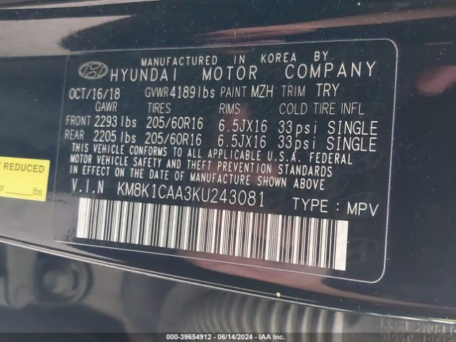 Photo 8 VIN: KM8K1CAA3KU243081 - HYUNDAI KONA 