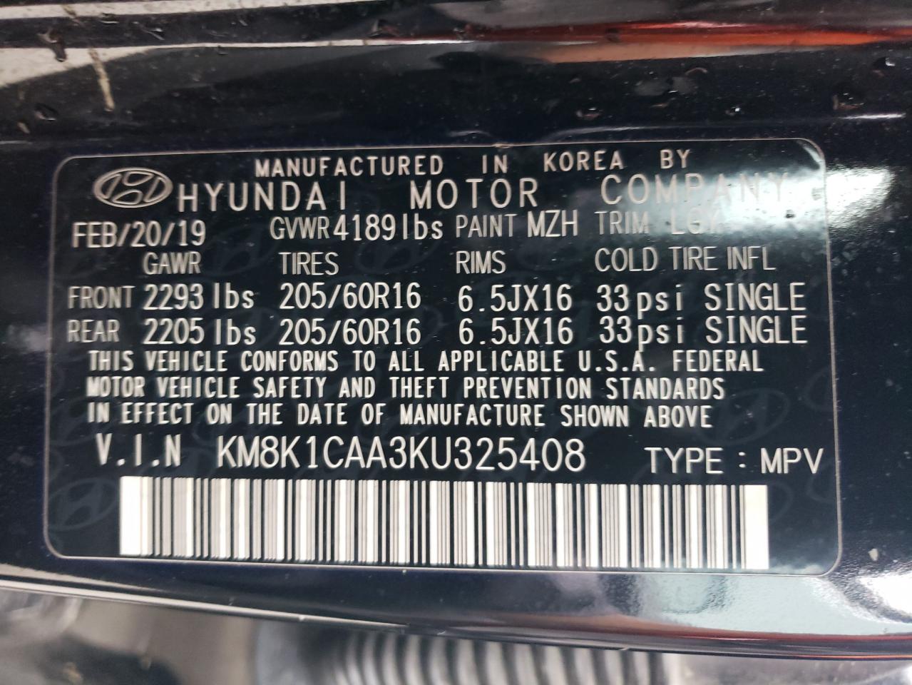 Photo 11 VIN: KM8K1CAA3KU325408 - HYUNDAI KONA 