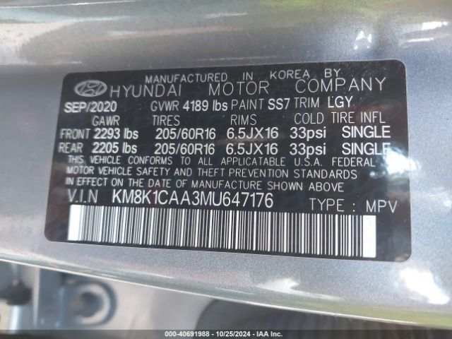 Photo 8 VIN: KM8K1CAA3MU647176 - HYUNDAI KONA 