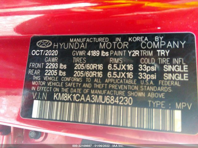 Photo 8 VIN: KM8K1CAA3MU684230 - HYUNDAI KONA 