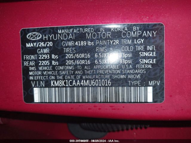 Photo 8 VIN: KM8K1CAA4MU601016 - HYUNDAI KONA 