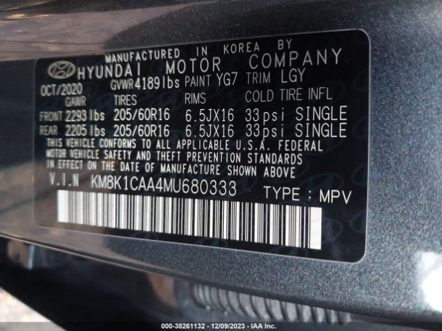 Photo 8 VIN: KM8K1CAA4MU680333 - HYUNDAI KONA 