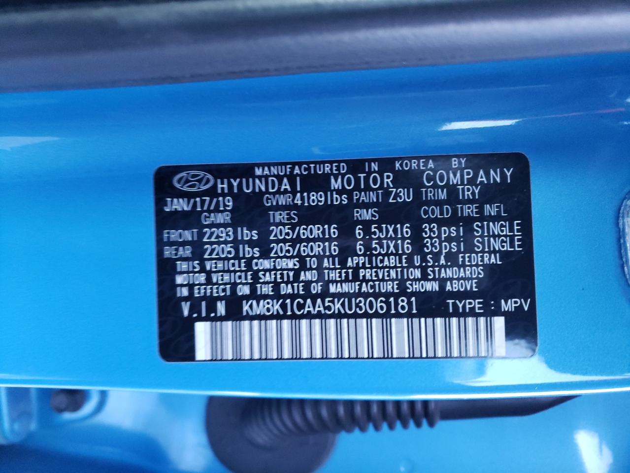 Photo 11 VIN: KM8K1CAA5KU306181 - HYUNDAI KONA 