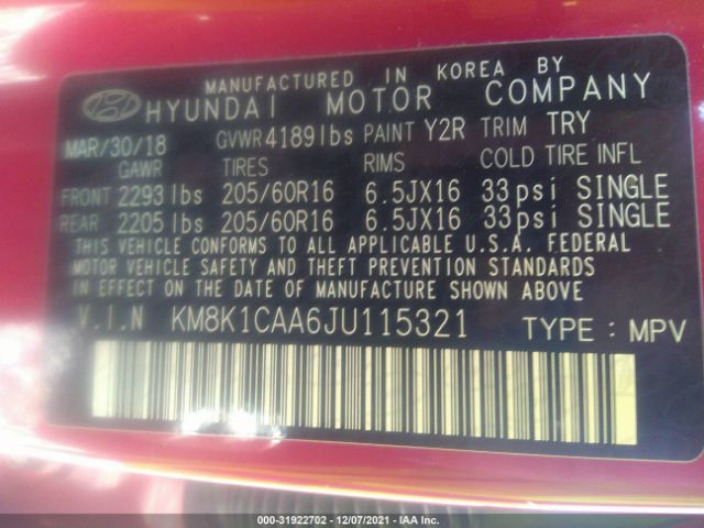 Photo 8 VIN: KM8K1CAA6JU115321 - HYUNDAI KONA 