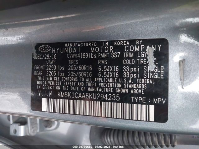 Photo 8 VIN: KM8K1CAA6KU294235 - HYUNDAI KONA 