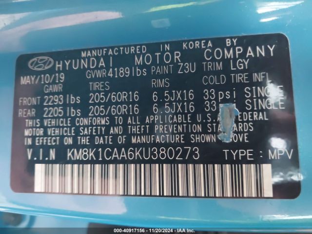 Photo 8 VIN: KM8K1CAA6KU380273 - HYUNDAI KONA 