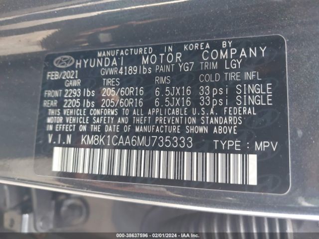 Photo 8 VIN: KM8K1CAA6MU735333 - HYUNDAI KONA 