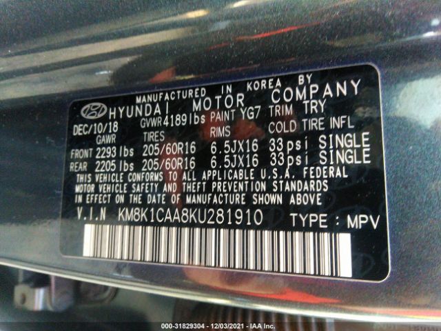 Photo 8 VIN: KM8K1CAA8KU281910 - HYUNDAI KONA 