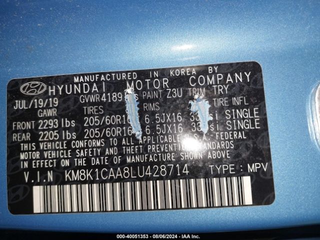 Photo 8 VIN: KM8K1CAA8LU428714 - HYUNDAI KONA 