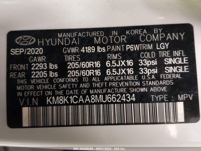 Photo 8 VIN: KM8K1CAA8MU662434 - HYUNDAI KONA 