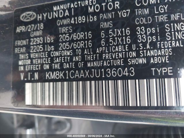 Photo 8 VIN: KM8K1CAAXJU136043 - HYUNDAI KONA 