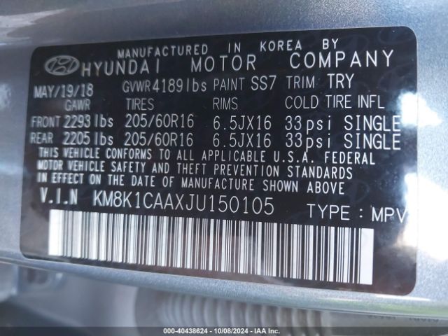 Photo 8 VIN: KM8K1CAAXJU150105 - HYUNDAI KONA 